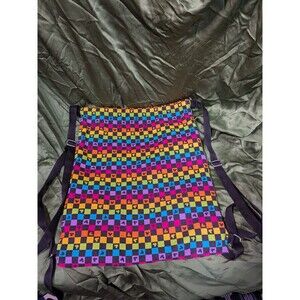 Disney Parks Exclusive Rainbow Checks Cinch Sack Backpack EUC Disney World